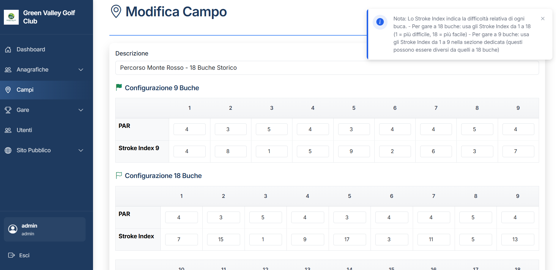 Configurazione Campo