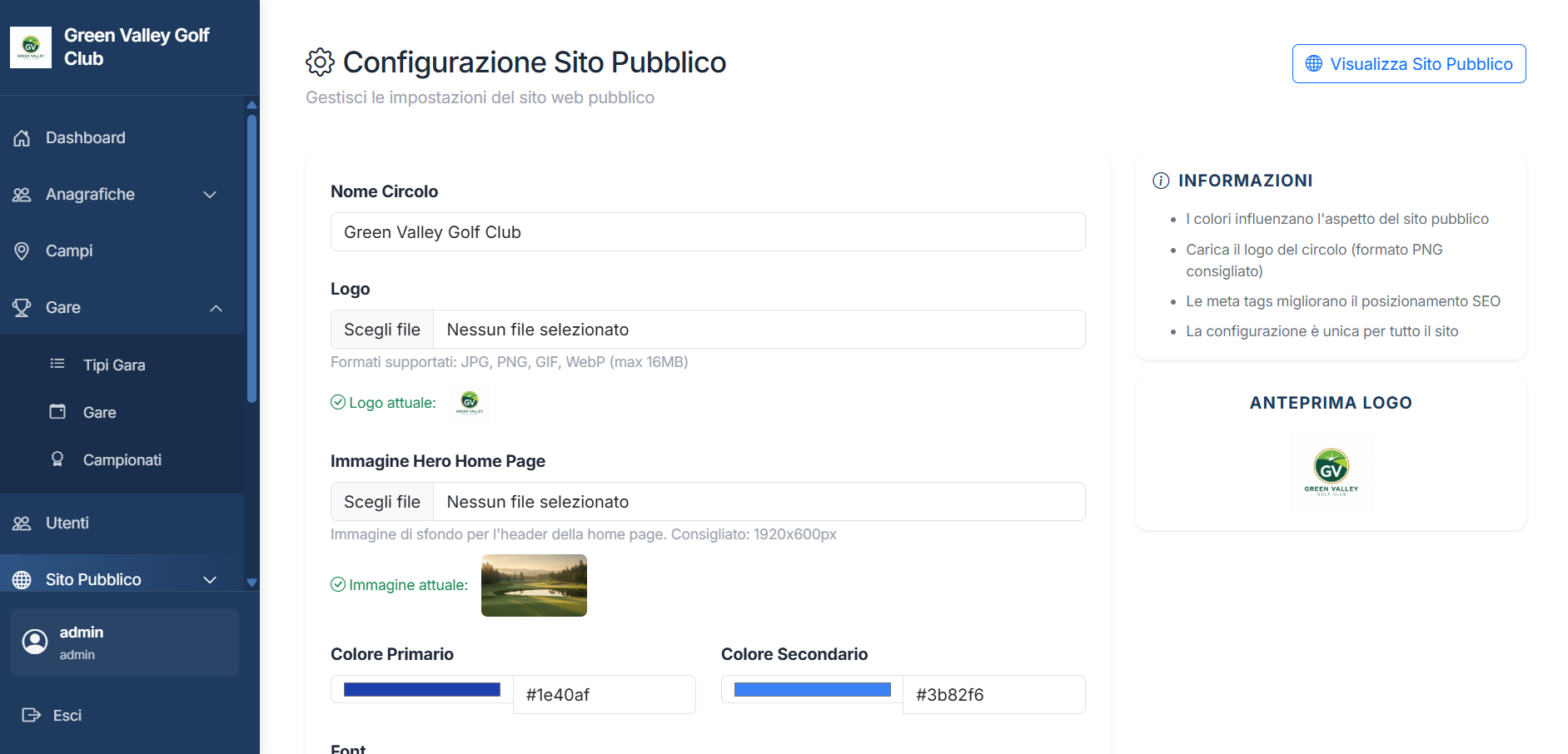 Homepage Sito Pubblico