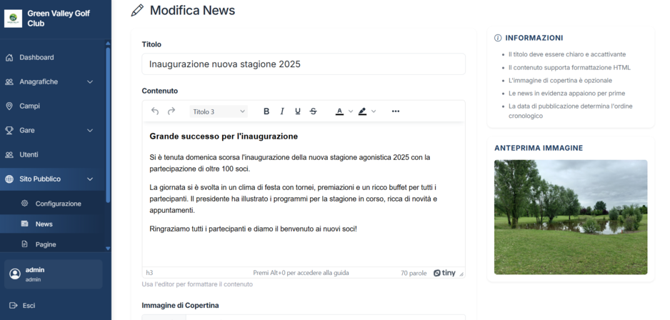 Pannello Admin - Gestione News